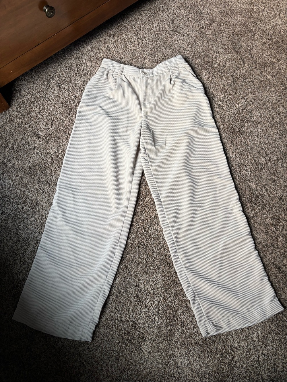 Divided Wide-Leg Corduroy Pants in Light Cream